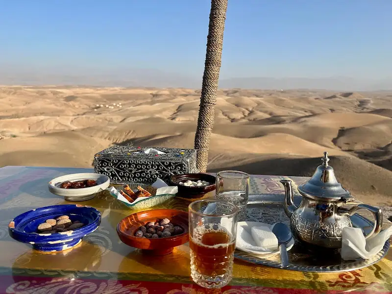 Agafay Desert landscape with mountains in the background